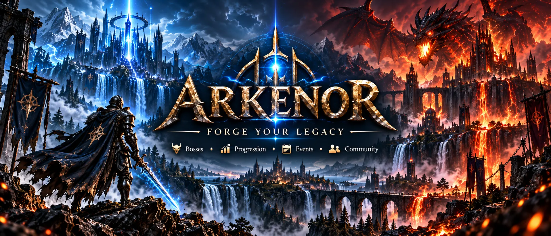 Arkenor fantasy worlds, dragon, and champion